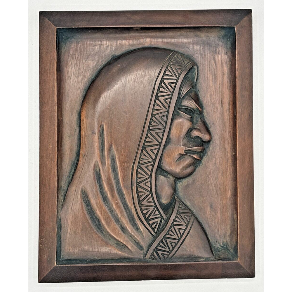 Vintage Native American Hand-Carved Wooden Plaque Woman's Profile SKU U133